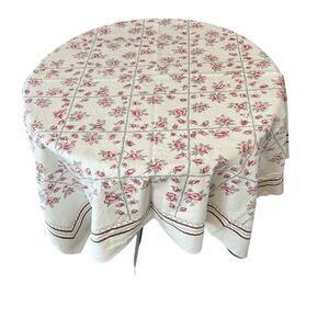 Vintage tablecloth cotton floral rose fabric print linens 45 x 42 farmhouse